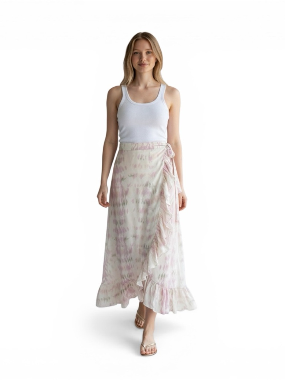 Anthro Dolan Tie Dye Wrap Maxi Skirt Small Ruffle Hem Boho Pastel Lined NWOT